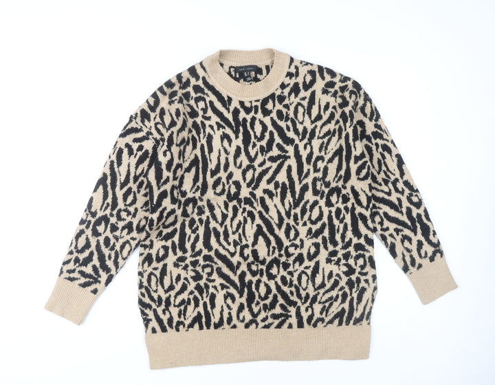 New Look Women's Beige Animal Print Pullover Jumper S