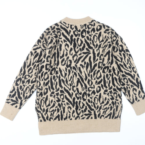 New Look Women's Beige Animal Print Pullover Jumper S