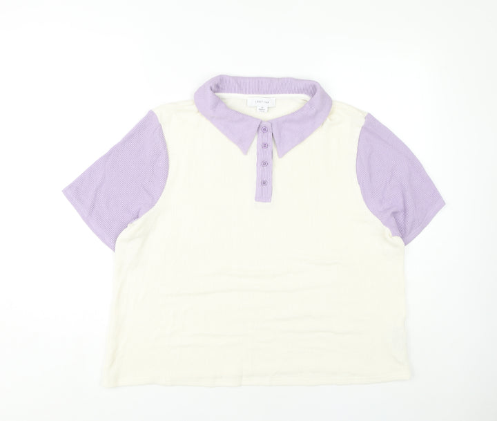 Lost Ink Women's Polo Shirt Purple Ivory Size 20