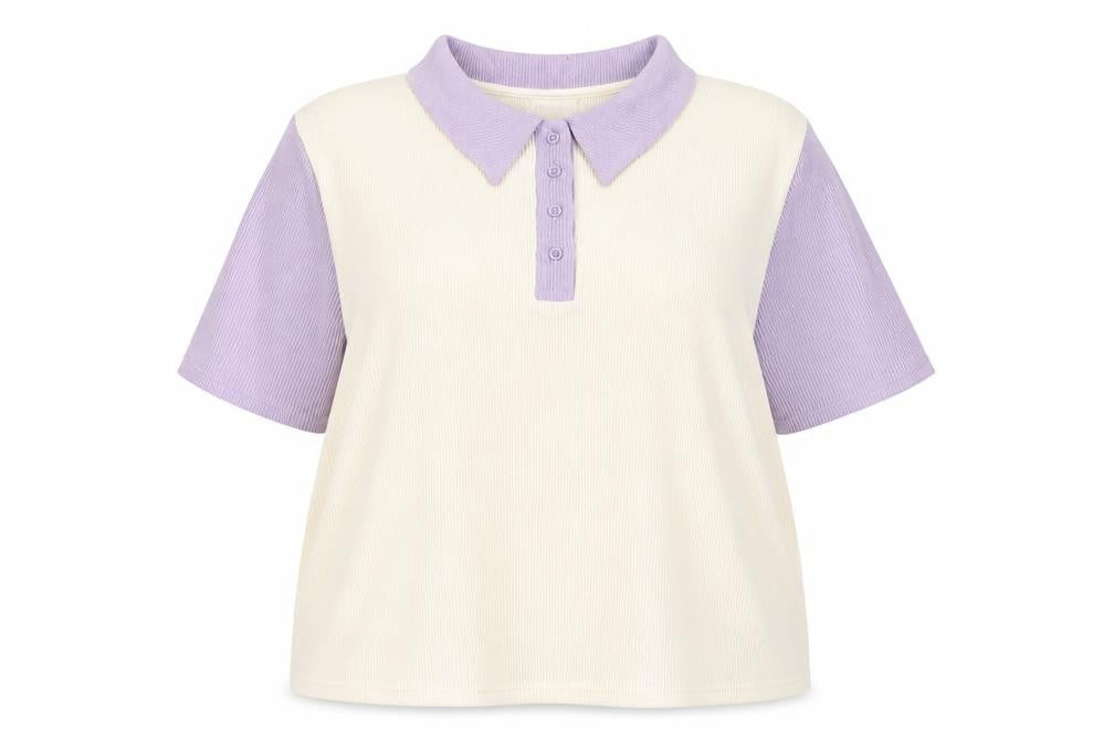 Lost Ink Women's Polo Shirt Purple Ivory Size 20