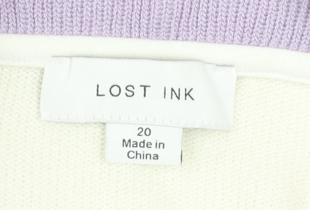 Lost Ink Women's Polo Shirt Purple Ivory Size 20