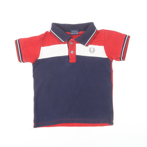 Fred Perry Boys Red Blue Polo Shirt, Colourblock Style, Size 5