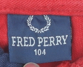 Fred Perry Boys Red Blue Polo Shirt, Colourblock Style, Size 5