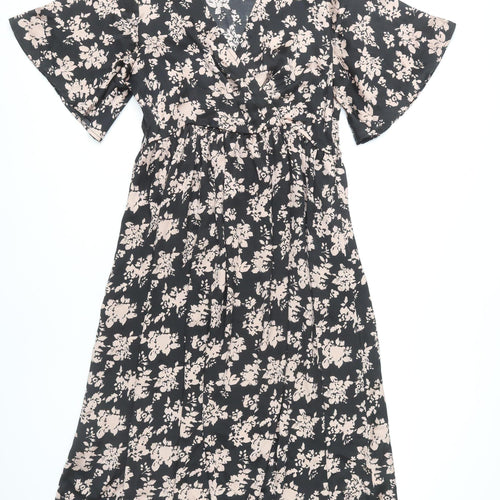 Blue Vanilla Women's Black Floral A-Line Dress Size 12