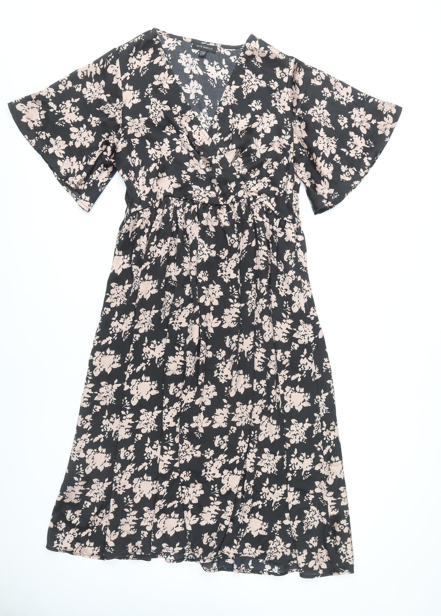 Blue Vanilla Women's Black Floral A-Line Dress Size 12