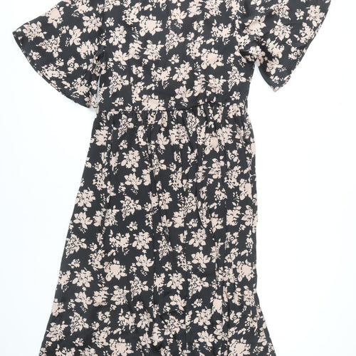 Blue Vanilla Women's Black Floral A-Line Dress Size 12