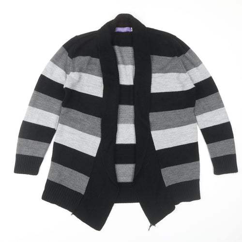 Autonomy Women's Black Open Front Cardigan M Striped Knit