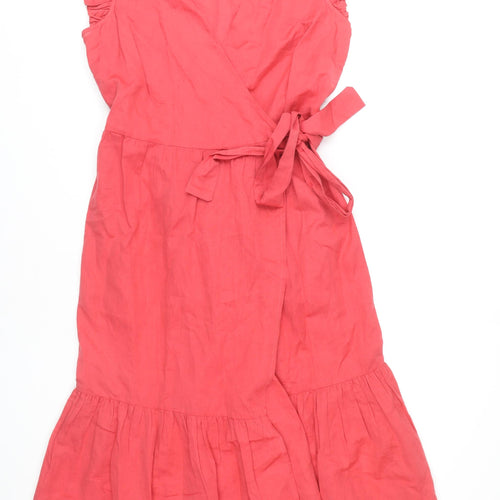 Crew Clothing Red Linen Wrap Dress Size 14 Women