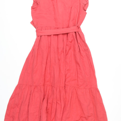Crew Clothing Red Linen Wrap Dress Size 14 Women