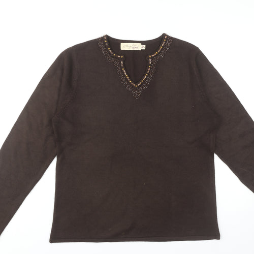 Style by EWM Women's Brown Beaded Jumper, M