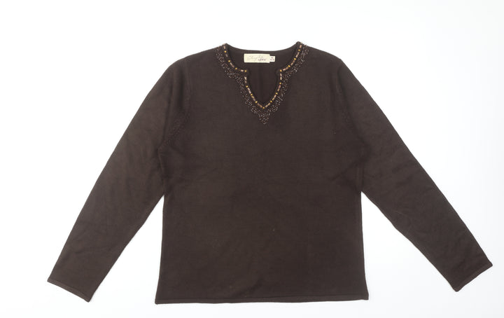 Style by EWM Women's Brown Beaded Jumper, M