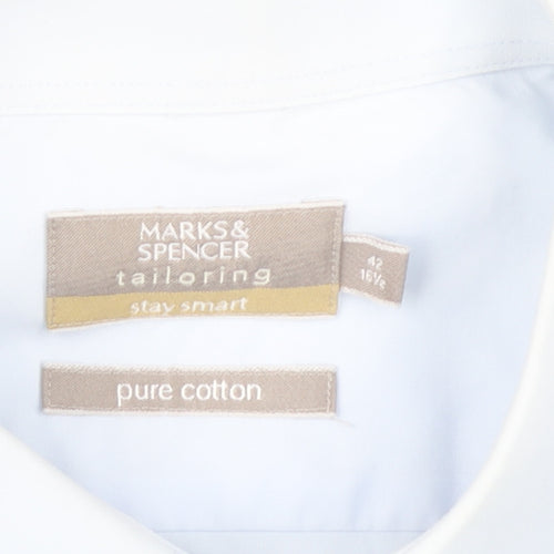 Marks and Spencer Men's Blue Dress Shirt 42 Short Sleeve