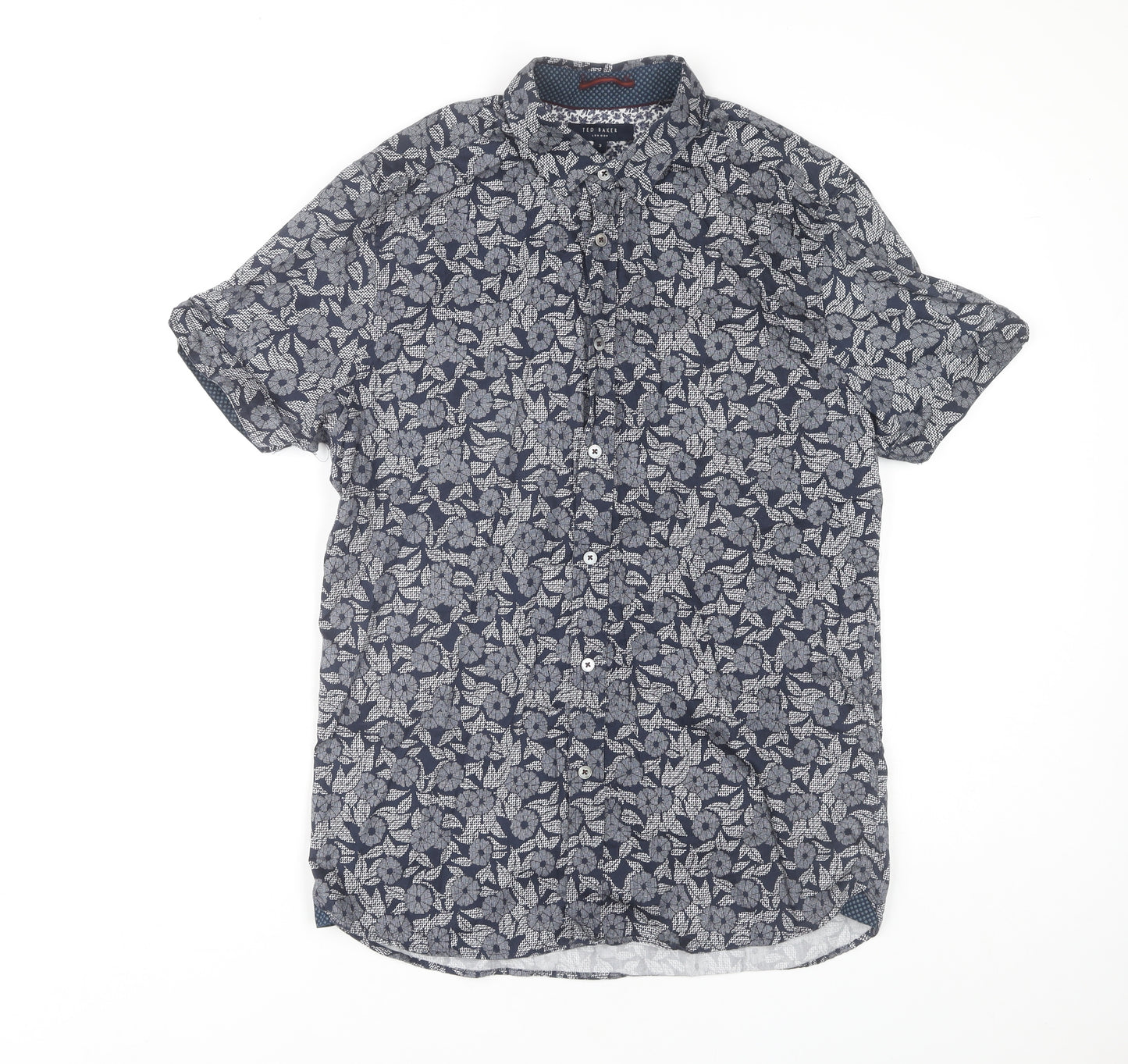 Ted Baker Men's Blue Floral Shirt, M, Button-Up, Cotton