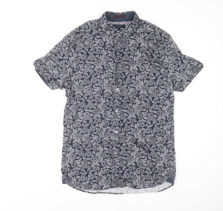 Ted Baker Men's Blue Floral Shirt, M, Button-Up, Cotton