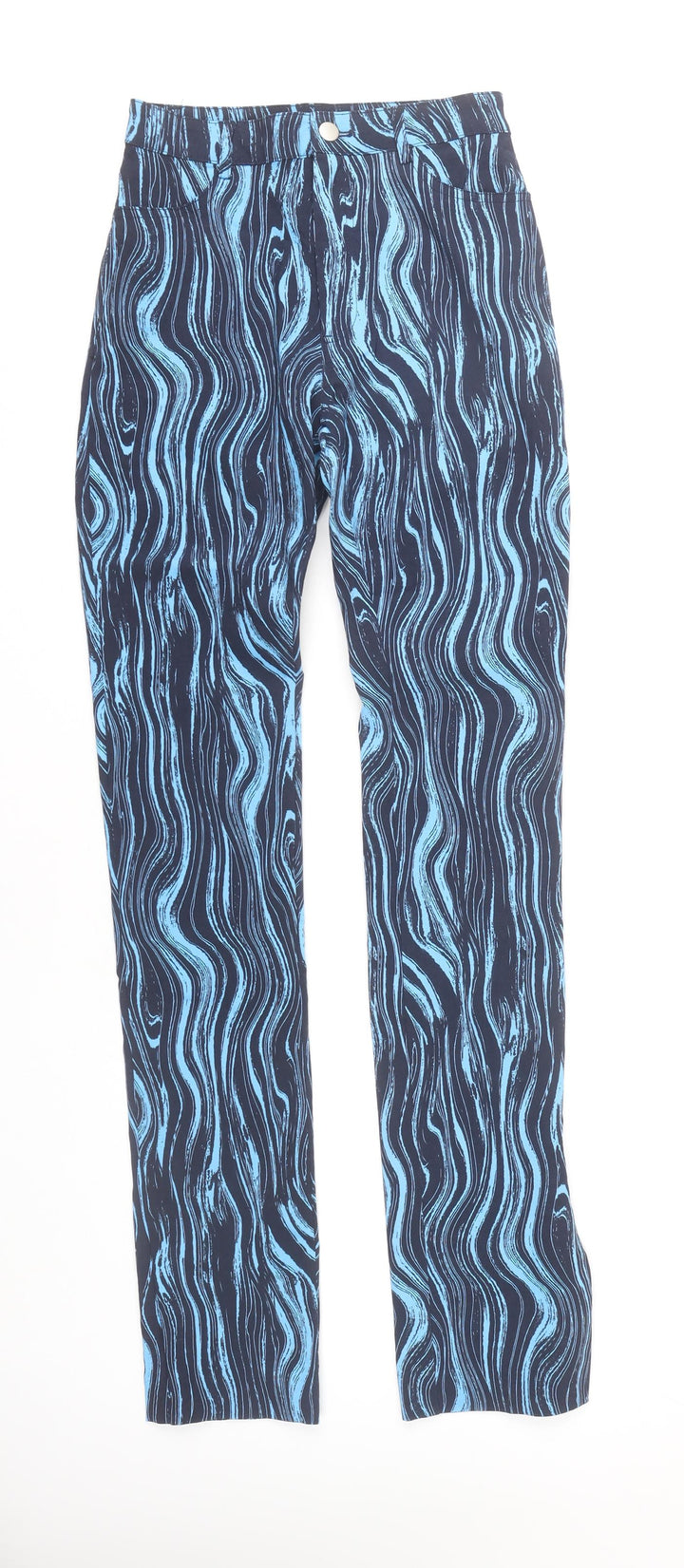 Monki Women's Blue Straight Geometric Trousers Size 10