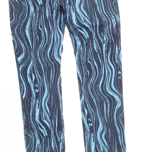 Monki Women's Blue Straight Geometric Trousers Size 10