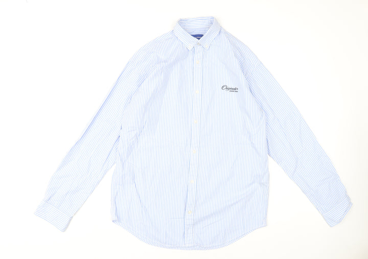 Jack & Jones Men's Blue Striped Button-Up Shirt M