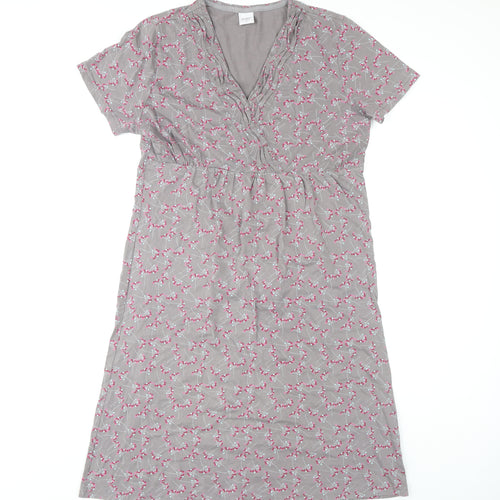 Cotton Traders Women's Grey V-Neck Short Sleeve Dress