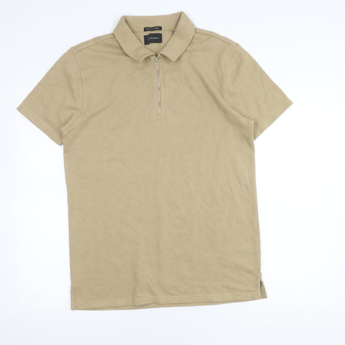 John Parca Men's Beige Polo, Medium, Regular Fit, 1/4 Zip