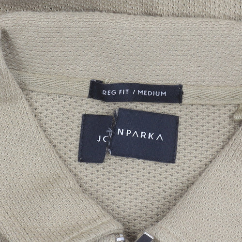John Parca Men's Beige Polo, Medium, Regular Fit, 1/4 Zip