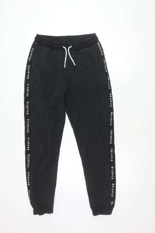 Front view of Firetrap unisex black jogger trousers, relaxed, size regular