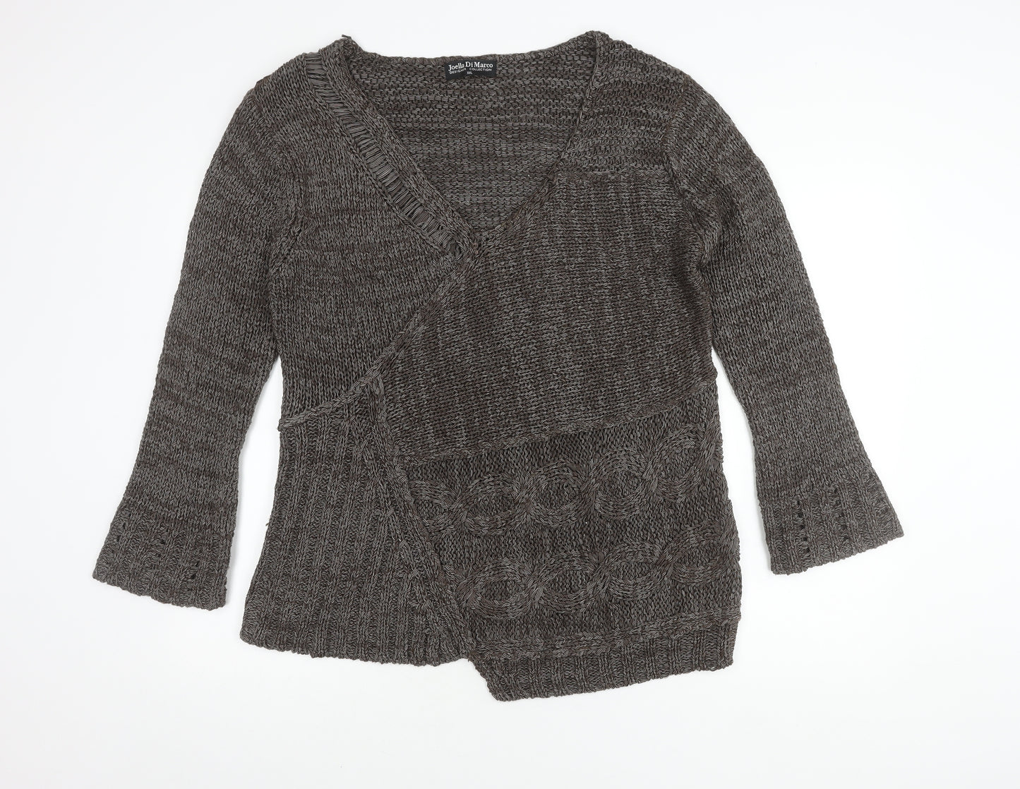Joella Di Marco Women's Brown Wrap Jumper V-Neck XL