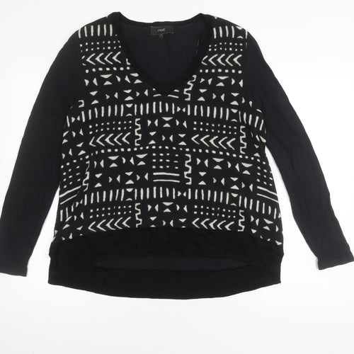 Next Women's Black Geometric V-Neck Top Size 12