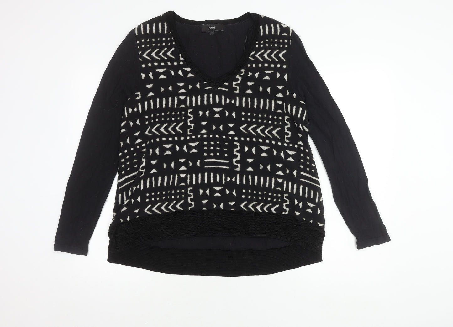 Next Women's Black Geometric V-Neck Top Size 12