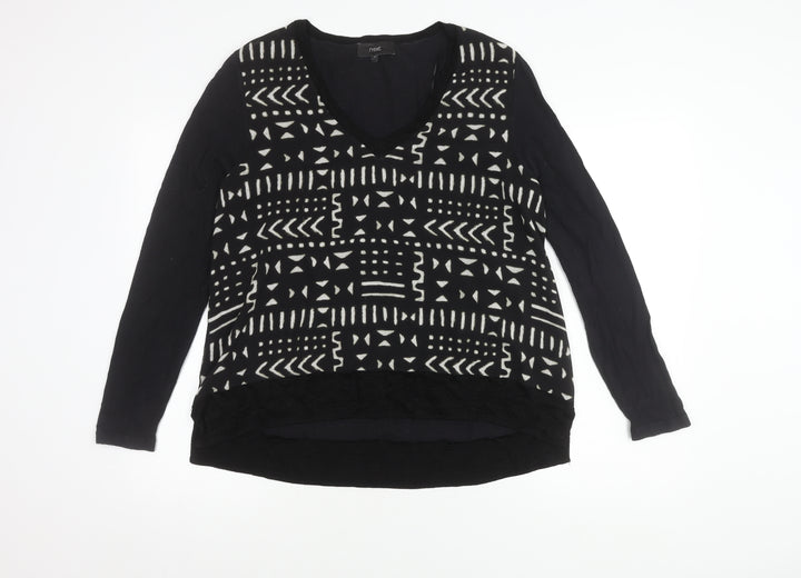 Next Women's Black Geometric V-Neck Top Size 12