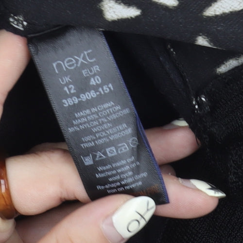 Next Women's Black Geometric V-Neck Top Size 12