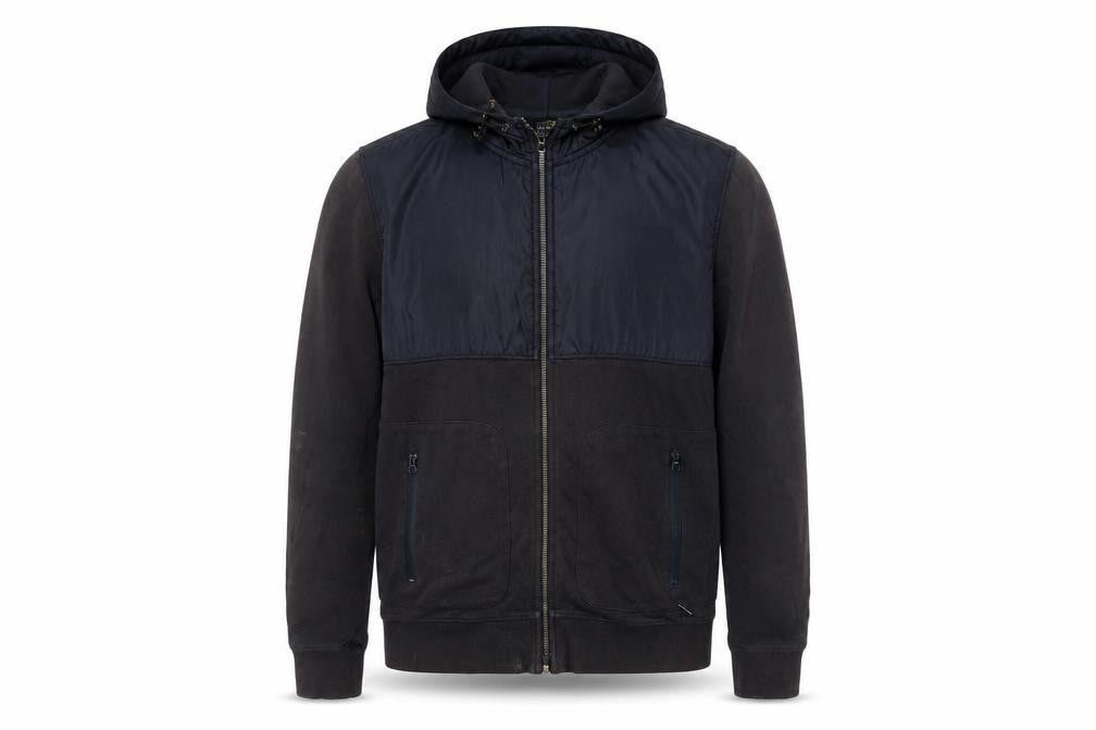 Front view of Woolrich Men's Black Hooded Jacket, size M, Casual Wear