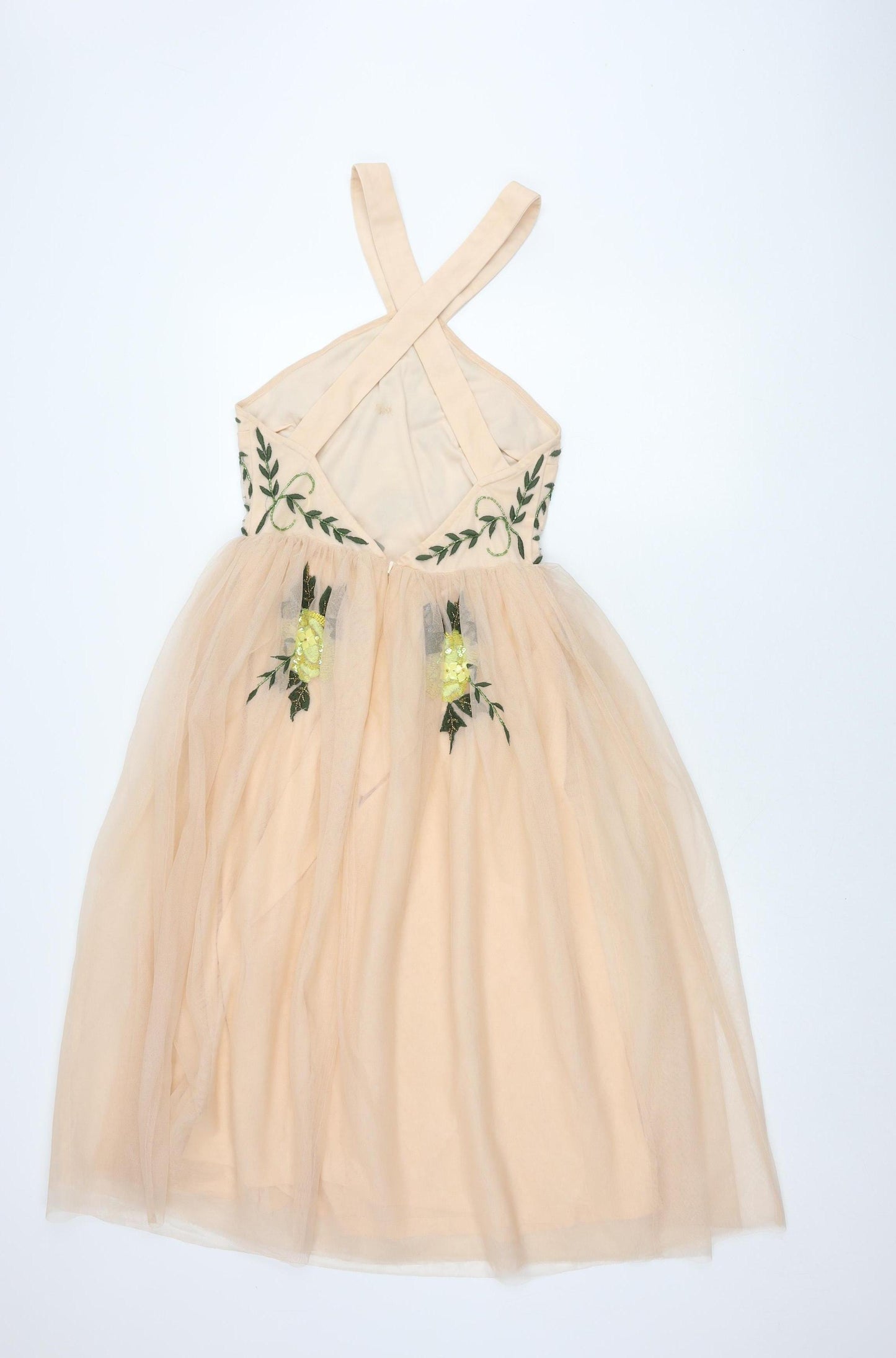 ASOS Women's Beige A-Line Midi Dress, Size 8, Embroidered