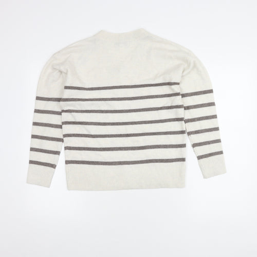 Marks and Spencer Women’s White Striped V-Neck Pullover Jumper