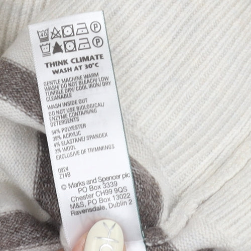 Marks and Spencer Women’s White Striped V-Neck Pullover Jumper