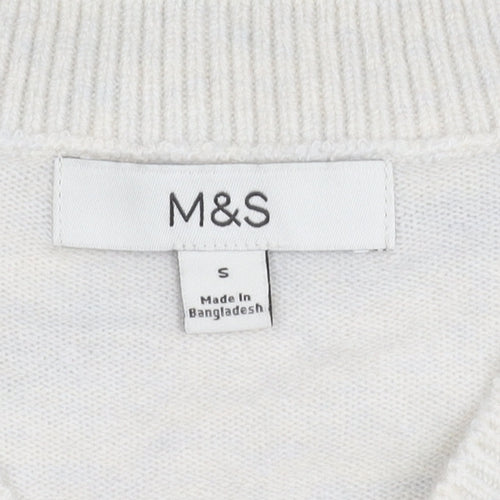 Marks and Spencer Women’s White Striped V-Neck Pullover Jumper