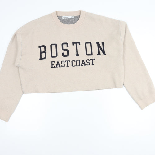 Bershka Women's Beige Pullover Jumper Size 12