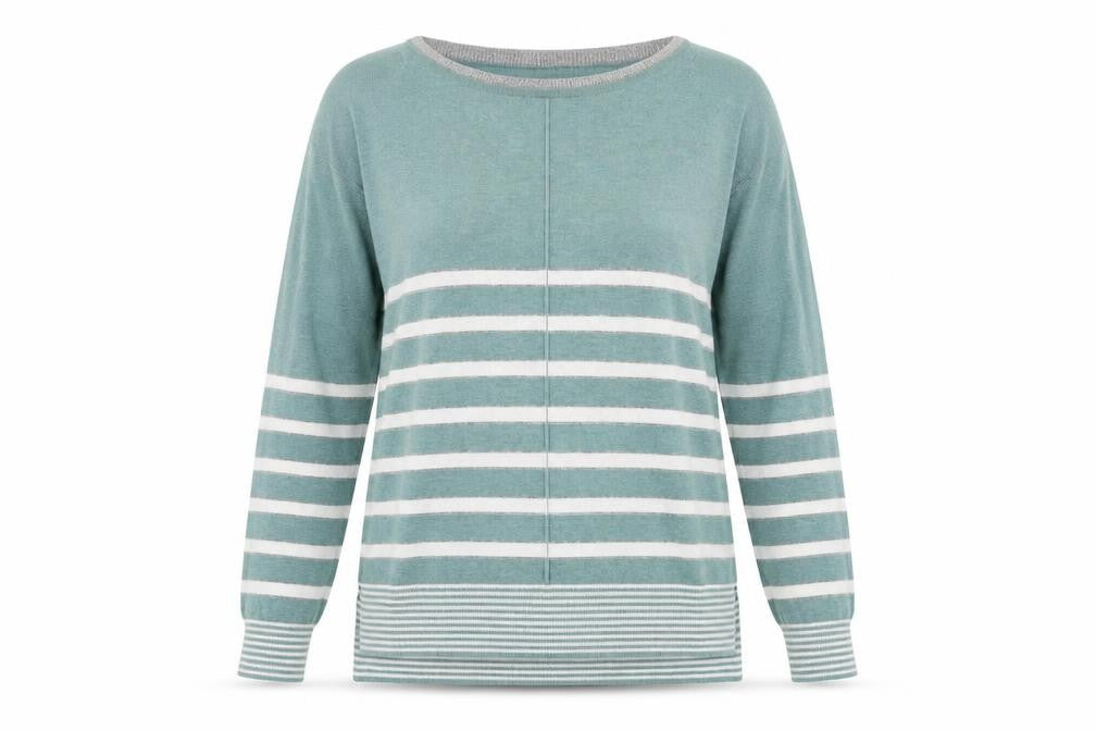 Front view of Next Women's Blue Striped Jumper, size 10