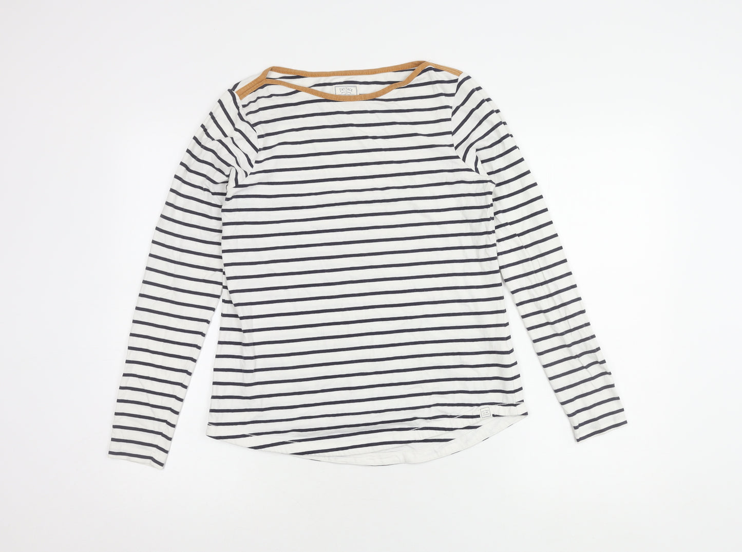 Fat Face Women's White Striped Long Sleeve Top, Size 8