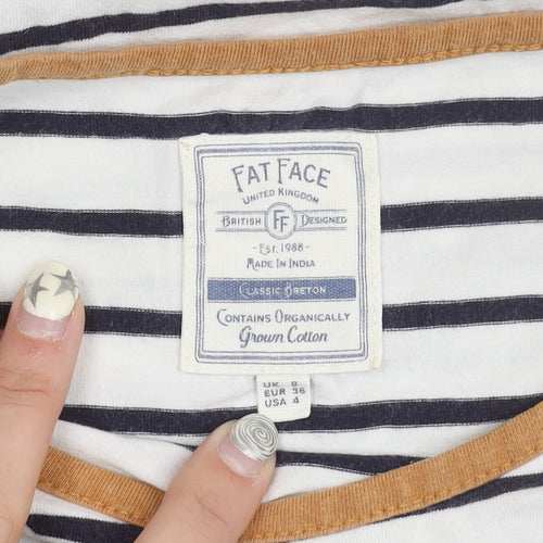 Fat Face Women's White Striped Long Sleeve Top, Size 8