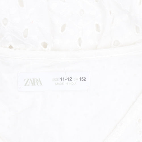 Zara Girls White Dress 11-12 Years Cotton