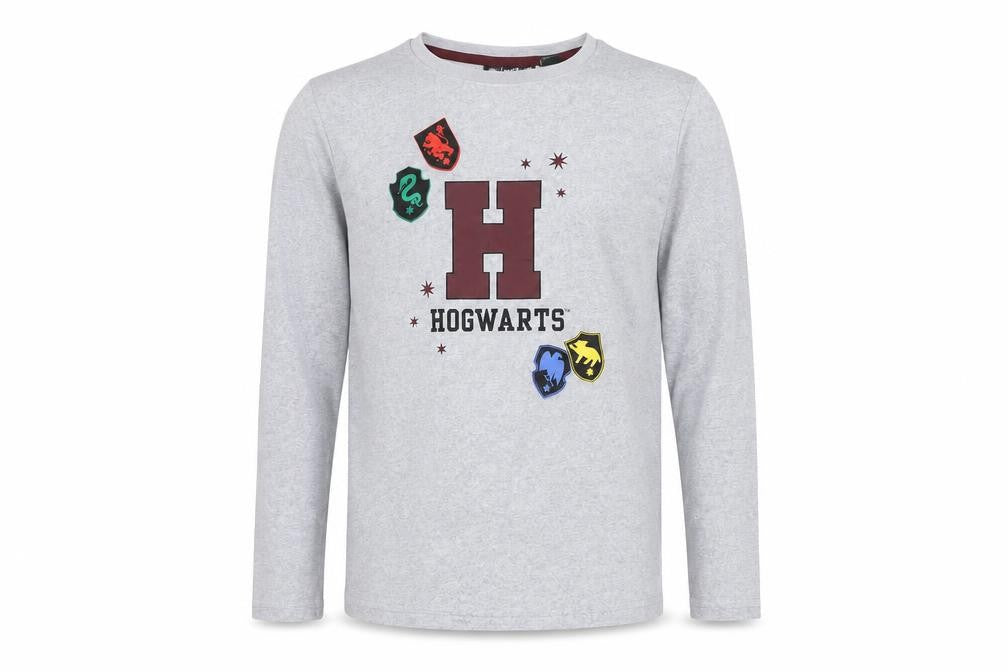 Front view of Harry Potter boys’ grey hogwarts t-shirt, size 9-10, years