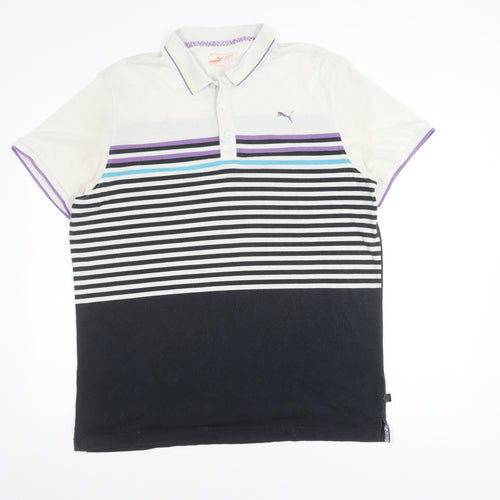 Puma Men's Striped Polo Shirt XL, Black & White