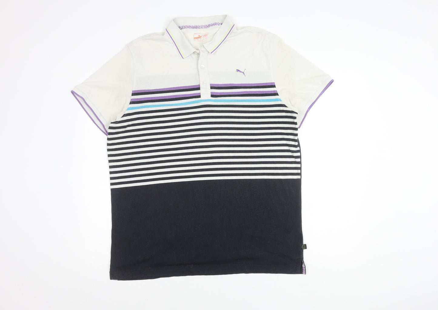 Puma Men's Striped Polo Shirt XL, Black & White