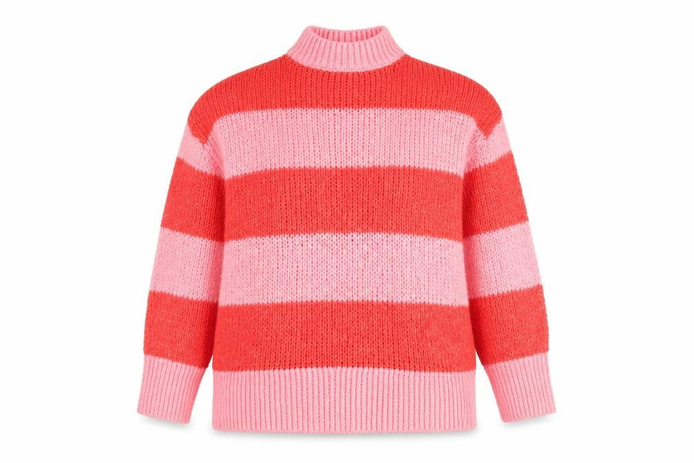 Front view of Mango Women's Pink Striped jumper, size 8