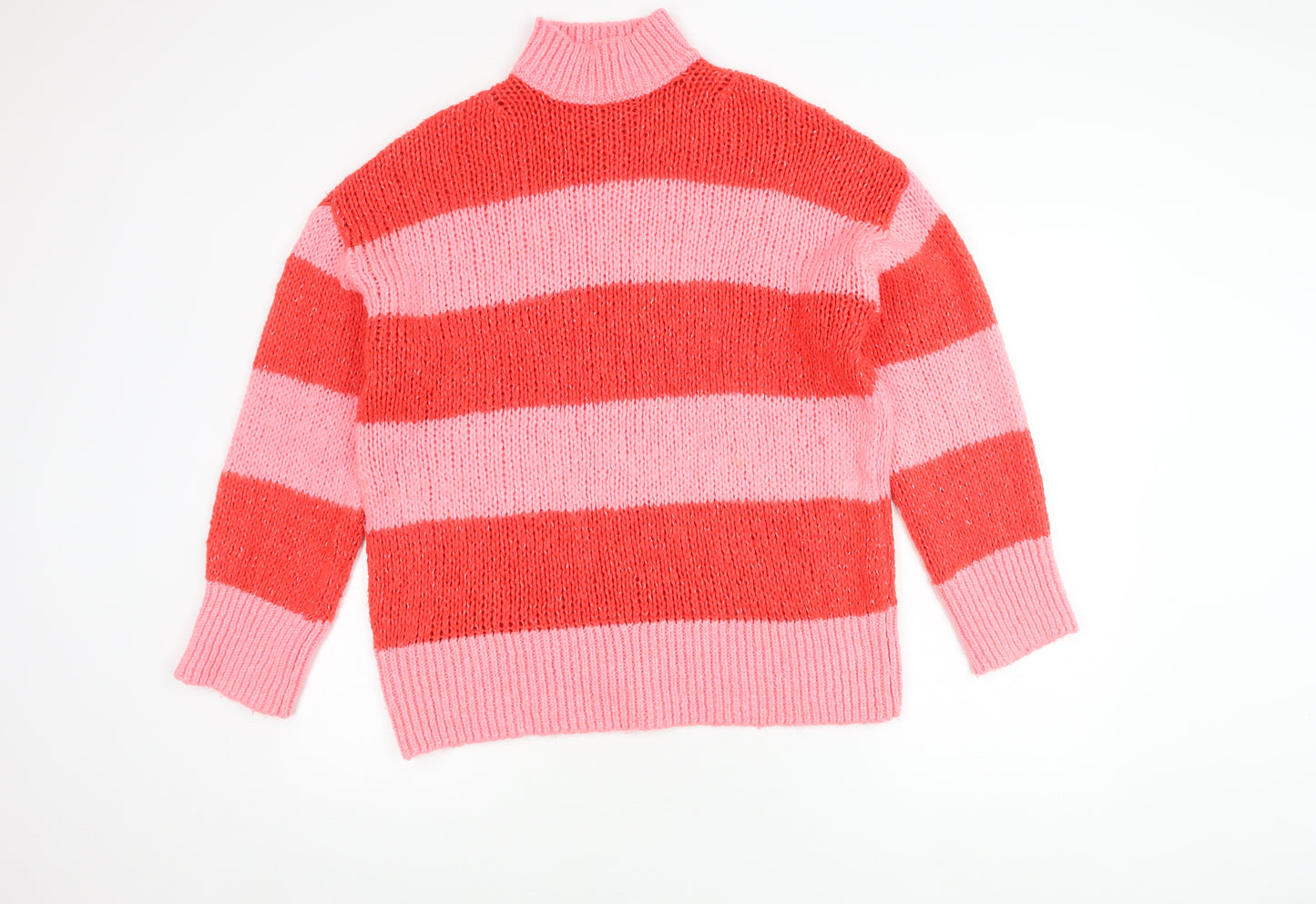 MNG Women's Pink Striped Pullover Jumper Size 8
