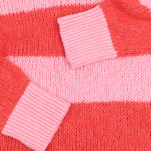 MNG Women's Pink Striped Pullover Jumper Size 8