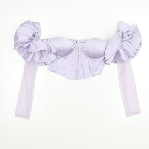Oh Polly Women's Purple Cropped Puff Sleeve Top