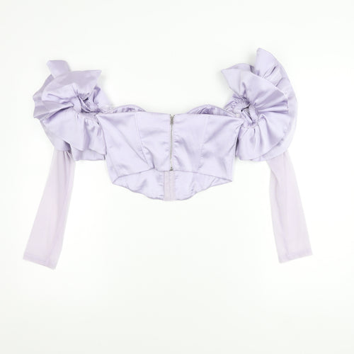 Oh Polly Women's Purple Cropped Puff Sleeve Top