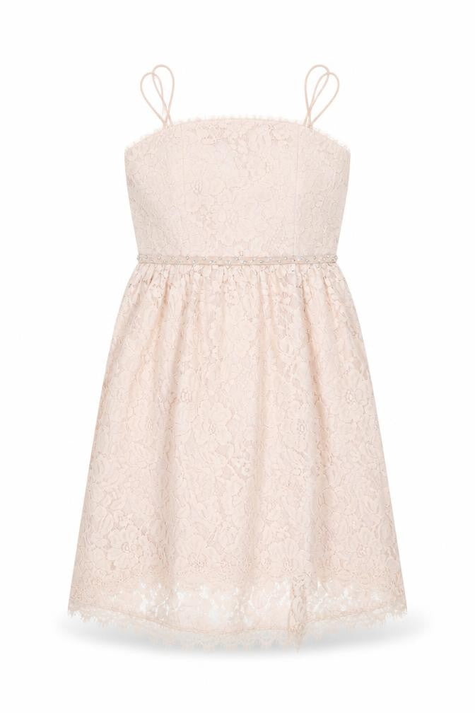 Front view of River Island Teens Pink A-Line Lace Dress 12