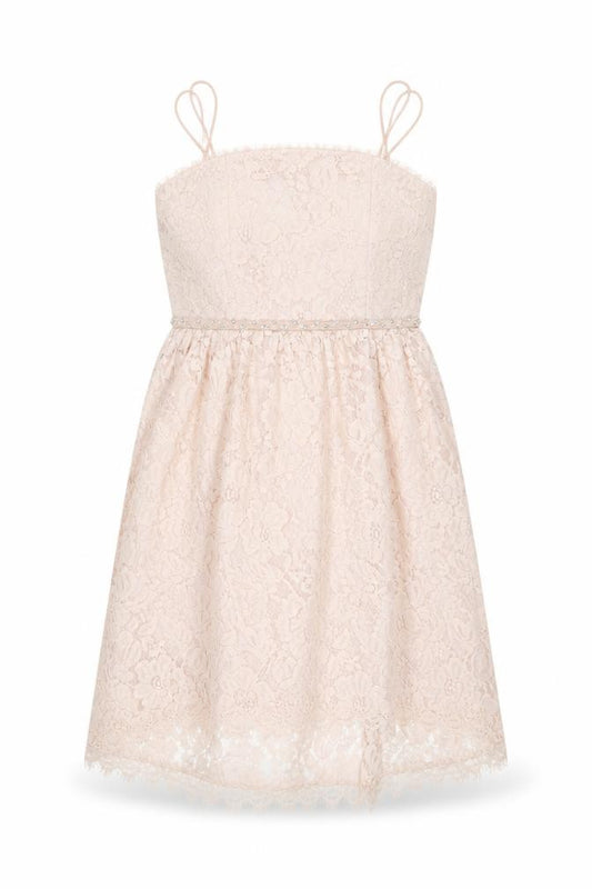 Front view of River Island Teens Pink A-Line Lace Dress 12